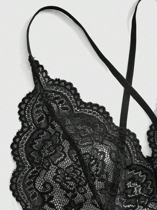 Sweetness Women's Sexy Deep V-neck Lace Bodysuit