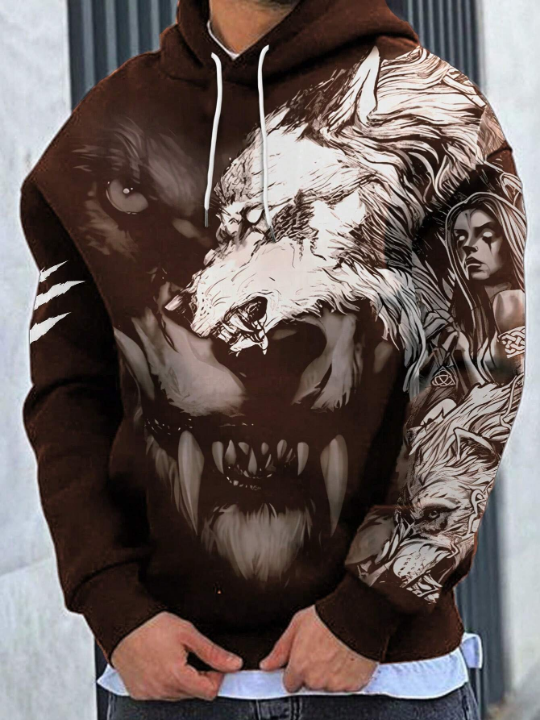 Manfinity LEGND Men's Animal And Character Printed Hoodie With Drawstring Closure