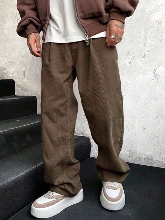 Manfinity Homme Relaxed Fit Men's Casual Straight Leg Long Pants