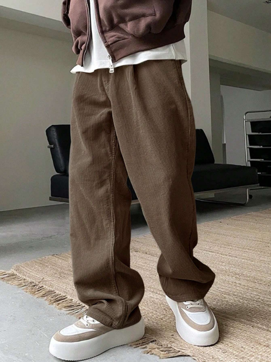 Manfinity Homme Relaxed Fit Men's Casual Straight Leg Long Pants