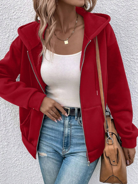 Frenchy Red Drawstring Hooded Jacket