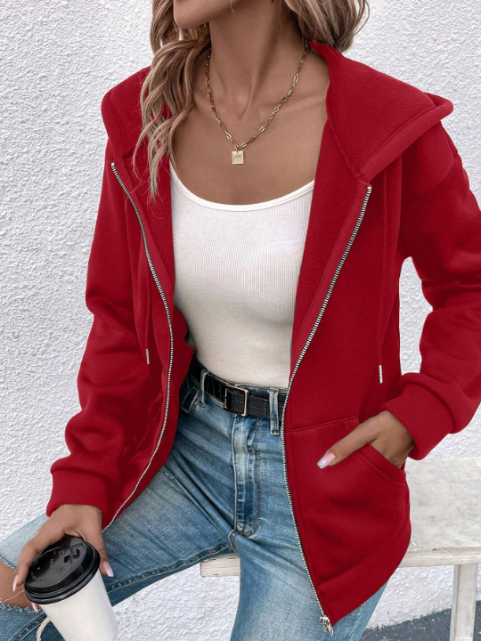 Frenchy Red Drawstring Hooded Jacket