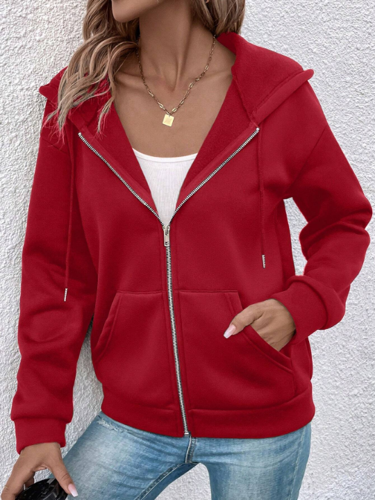 Frenchy Red Drawstring Hooded Jacket