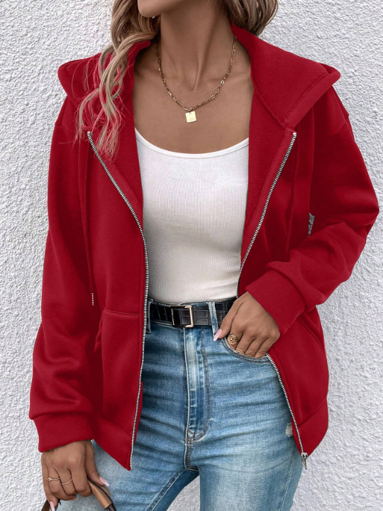 Frenchy Red Drawstring Hooded Jacket