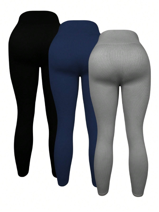 Yoga Basic Solid Color Seamless High Waist Workout Leggings