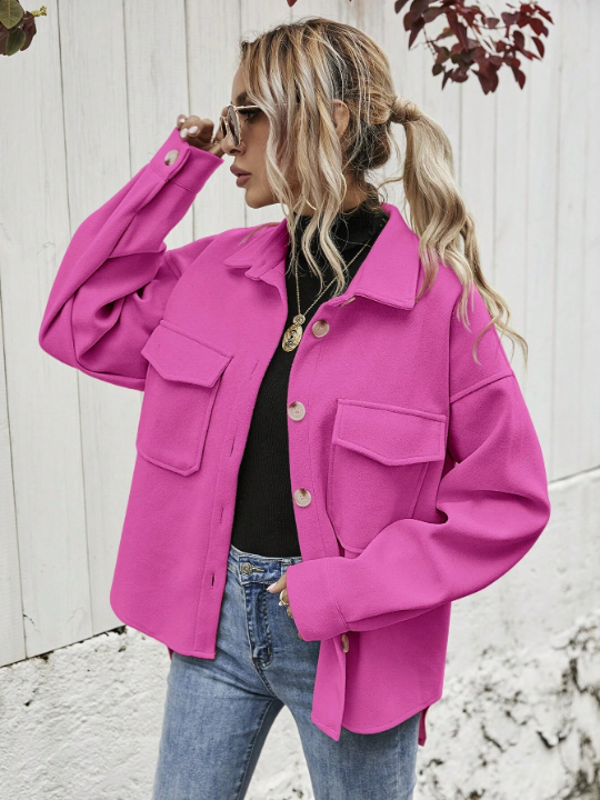 Frenchy Flap Pocket Drop Shoulder Overcoat