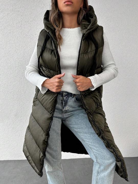 Zip Up Hooded Vest Puffer Coat