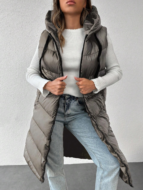 Zip Up Hooded Puffer Vest Coat