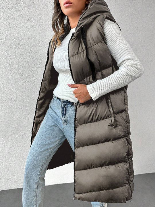 Zip Up Hooded Puffer Vest Coat