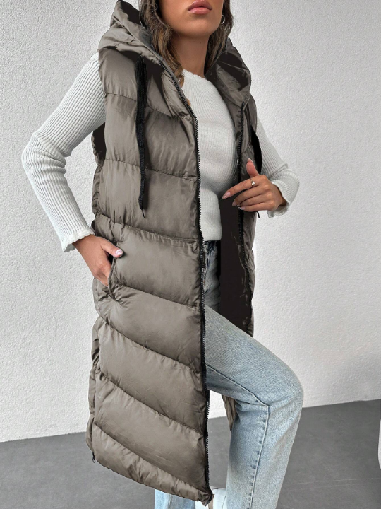 Zip Up Hooded Puffer Vest Coat