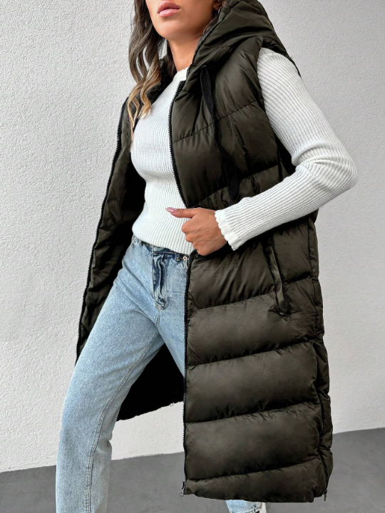 Zip Up Hooded Vest Puffer Coat