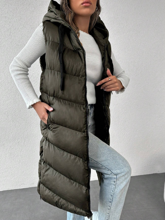 Zip Up Hooded Vest Puffer Coat