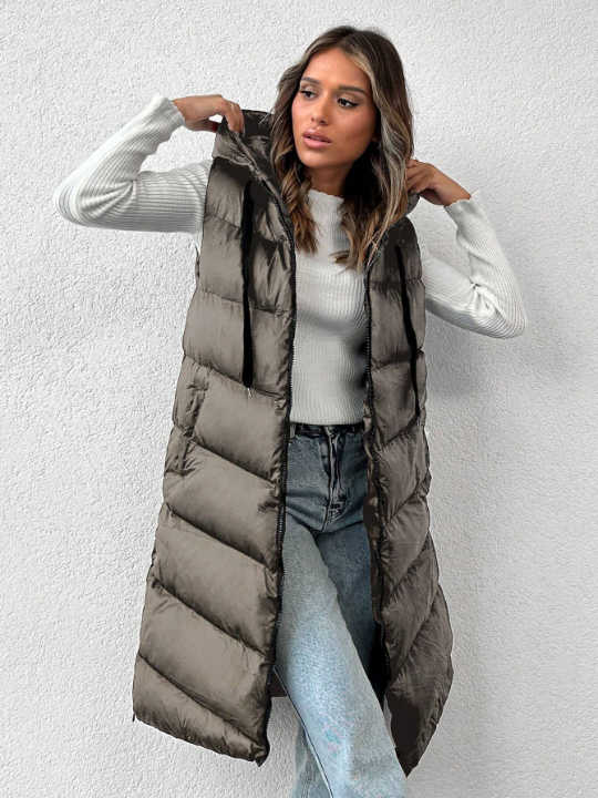 Zip Up Hooded Puffer Vest Coat