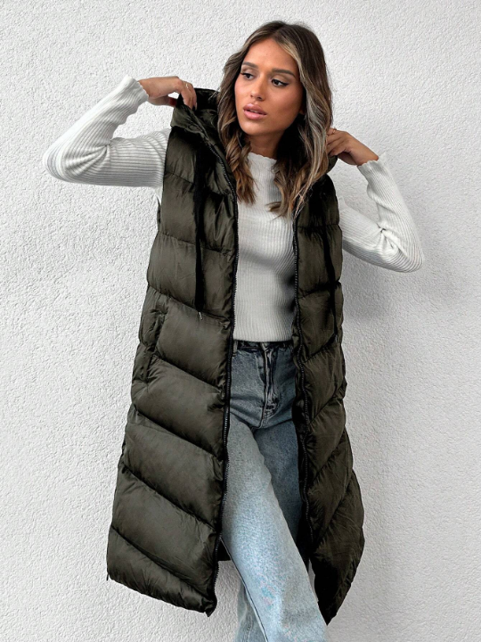 Zip Up Hooded Vest Puffer Coat