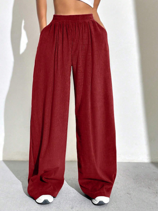 Ladies' Solid Color Wide Leg Pants