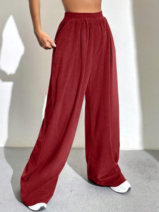 Ladies' Solid Color Wide Leg Pants