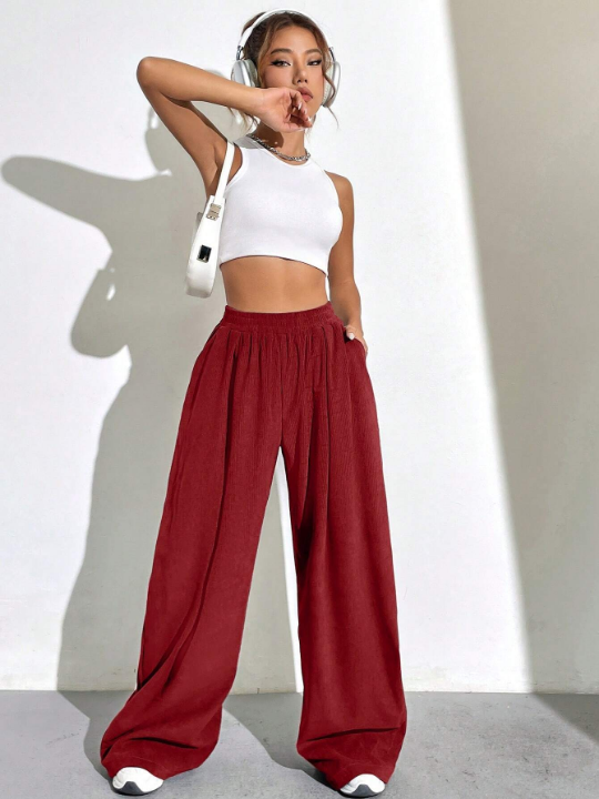 Ladies' Solid Color Wide Leg Pants