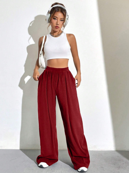 Ladies' Solid Color Wide Leg Pants