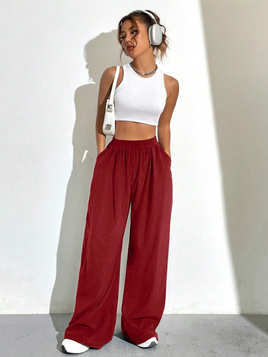 Ladies' Solid Color Wide Leg Pants