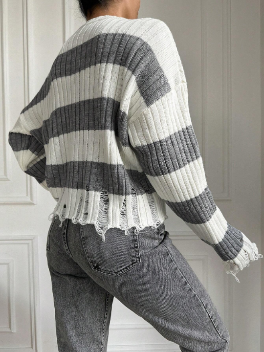 Women'S Drop Shoulder Striped Sweater