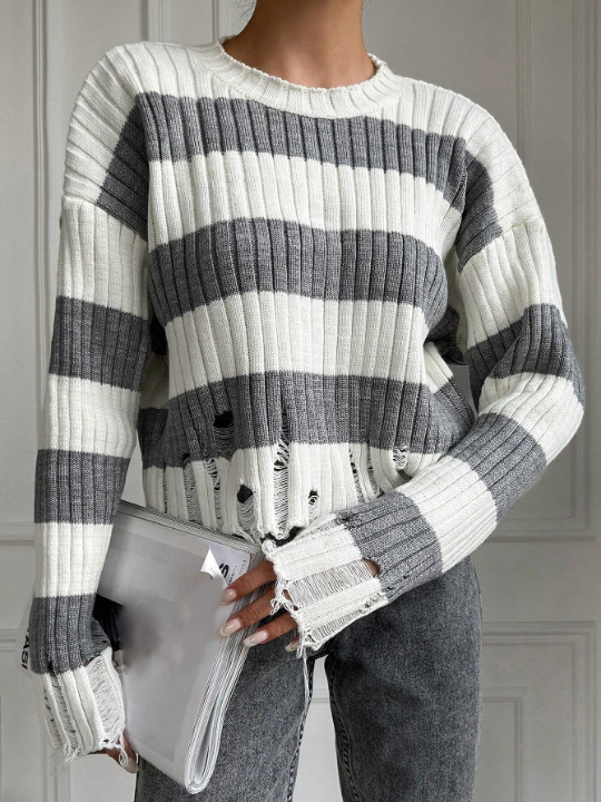 Women'S Drop Shoulder Striped Sweater