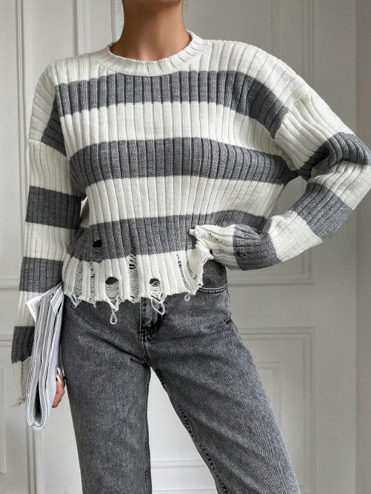 Women'S Drop Shoulder Striped Sweater