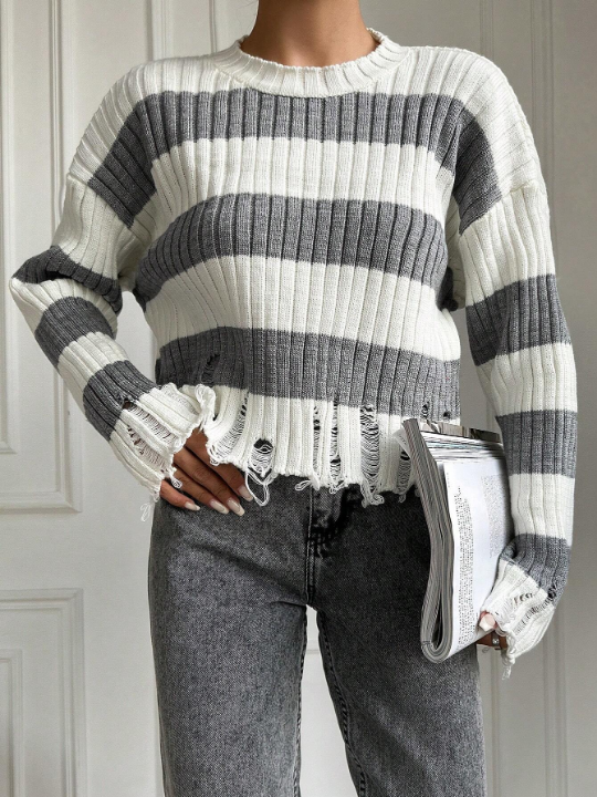 Women'S Drop Shoulder Striped Sweater