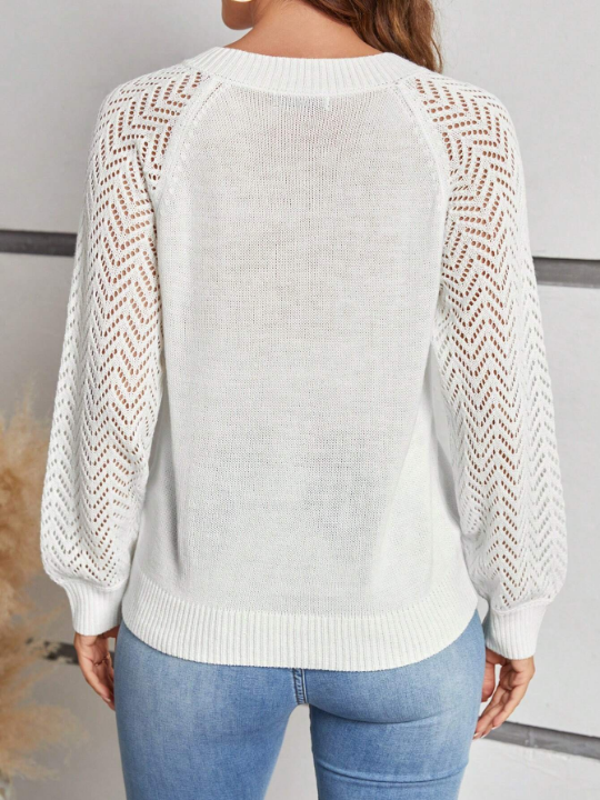 LUNE Pointelle Knit Raglan Sleeve Sweater