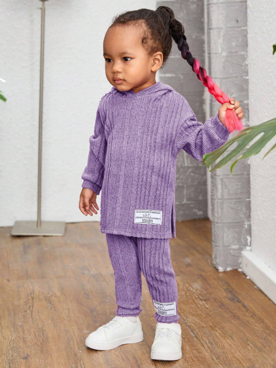 Baby Girls' Casual Letter Printed Patch Ribbed Tracksuit