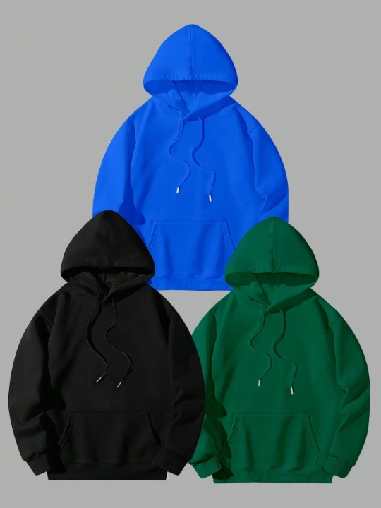 Manfinity Basics Loose Men's Solid Hoodie With Fleece Lining And Adjustable Drawstring