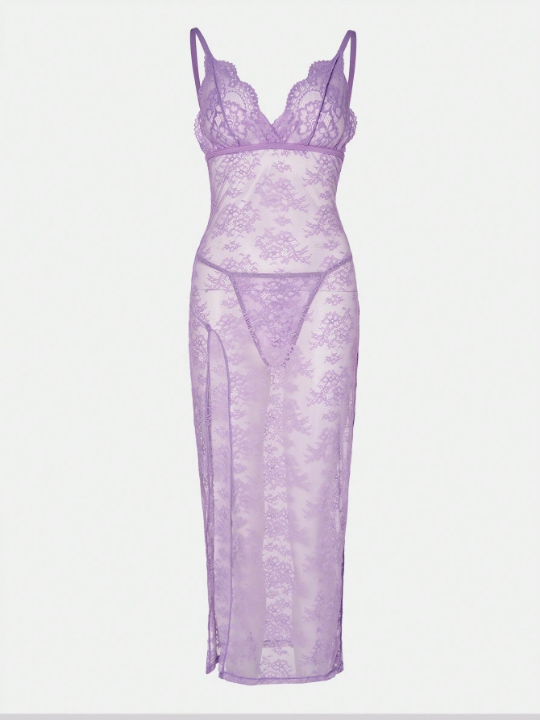 Women's Sexy Purple Long Lingerie Dress With High Side Slits