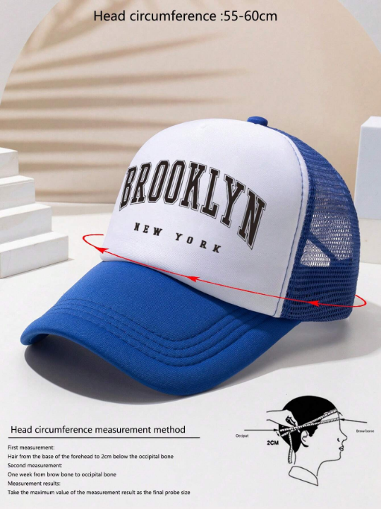 1pc Unisex Printed Letter Outdoor Adjustable Mesh Baseball Cap For Leisure