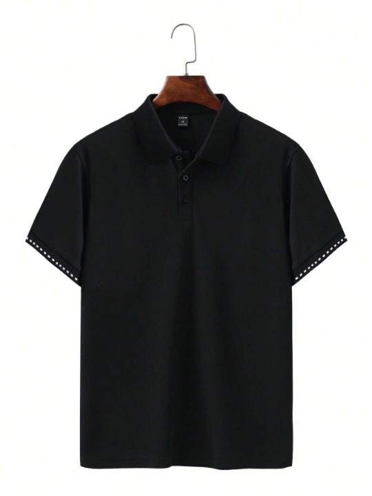 Manfinity Men's Solid Color Polo Shirt With Rivet Design On Sleeves