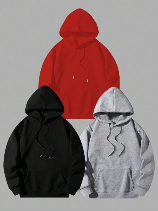 Manfinity Basics Loose Men's Solid Color Drawstring Hoodie With Fleece Lining