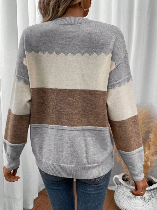 LUNE Women'S Color Block Drop Shoulder Sweater