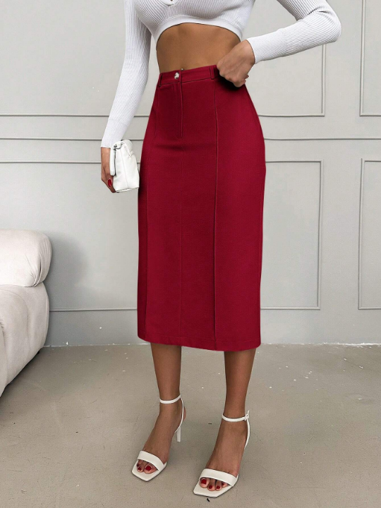 Solid Color Slit-back Skirt