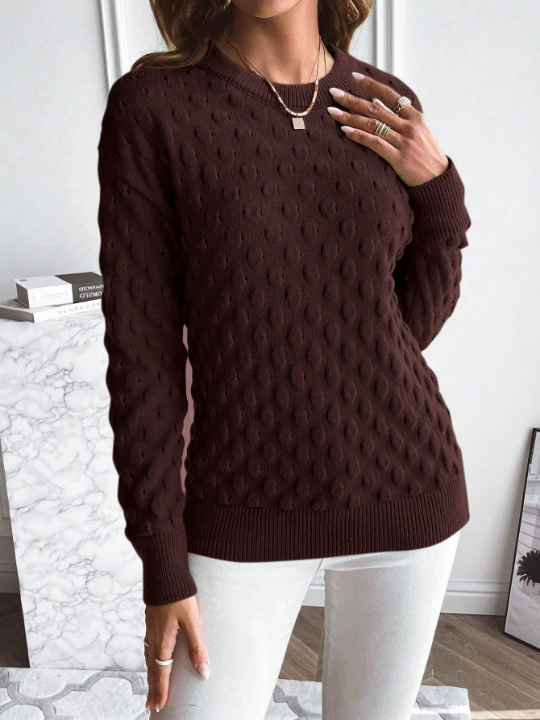 Essnce Women's Textured Fabric Round Neck Sweater