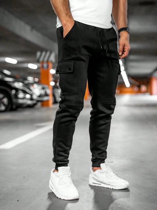 Manfinity Men Flap Pocket Side Drawstring Waist Sweatpants