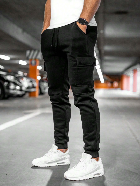 Manfinity Men Flap Pocket Side Drawstring Waist Sweatpants