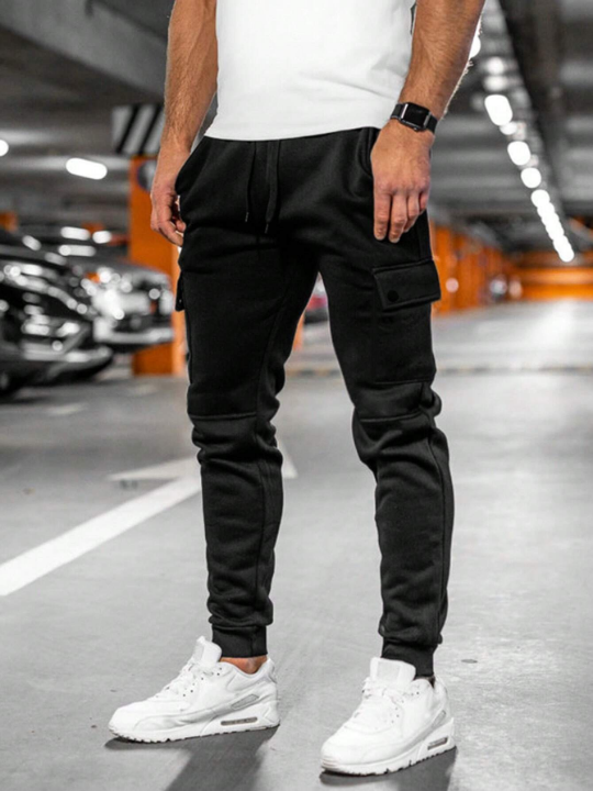 Manfinity Men Flap Pocket Side Drawstring Waist Sweatpants