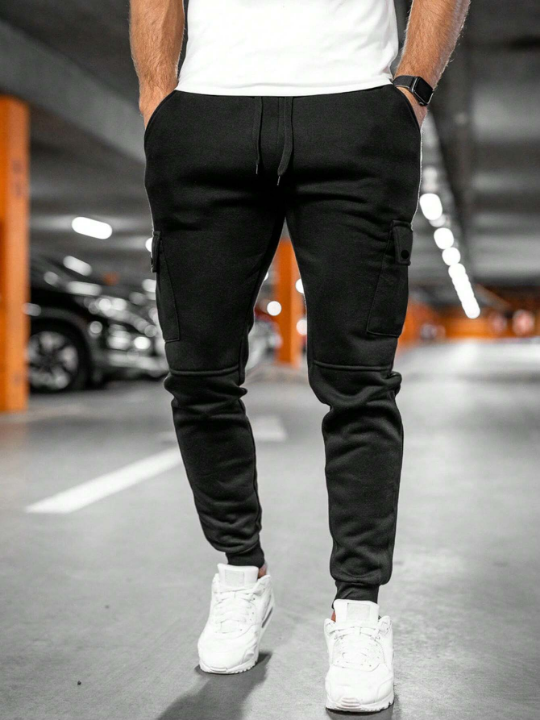 Manfinity Men Flap Pocket Side Drawstring Waist Sweatpants