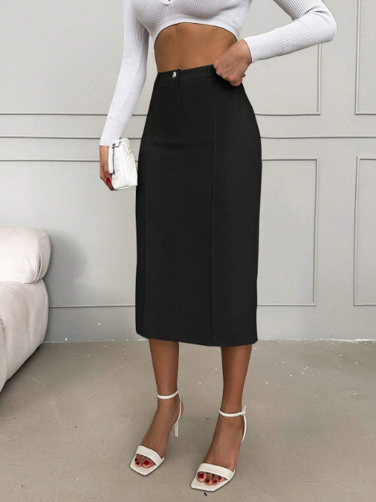 Solid Color High Waist Skirt