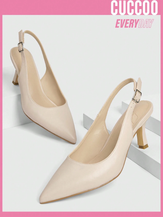 Cuccoo Everyday Collection Woman Shoes Pointed Toe Stiletto PU Leather Elegant Beige Slingback High Heels For Spring And Summer