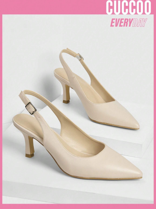 Cuccoo Everyday Collection Woman Shoes Pointed Toe Stiletto PU Leather Elegant Beige Slingback High Heels For Spring And Summer