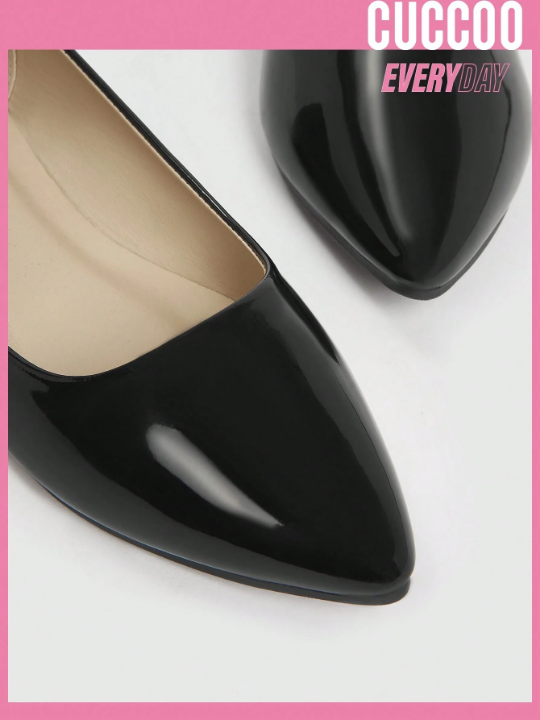 Cuccoo Everyday Collection Women Shoes Fashion Minimalist Point Toe Flat Elegant Black Artificial Leather Ballets