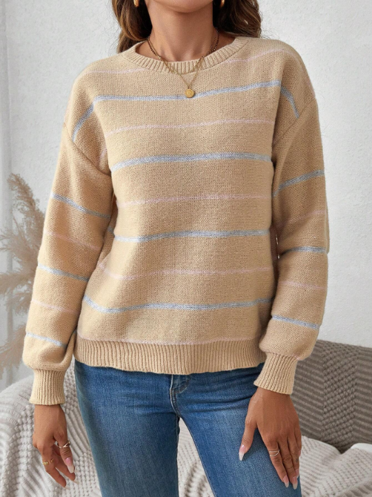 LUNE Women's Round Neck Striped Sweater