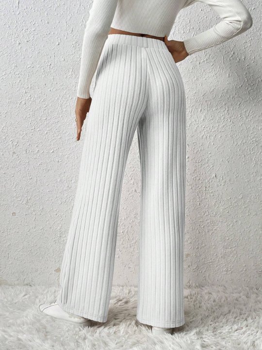 Frenchy Women's Solid Color Ribbed Knit Long Pants