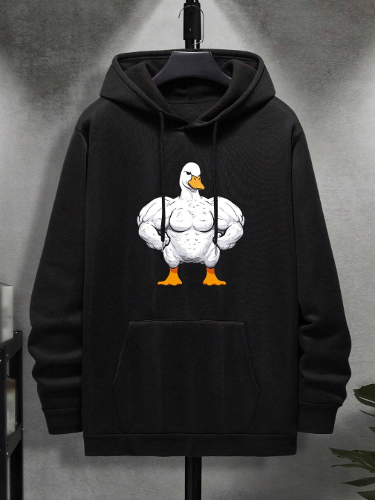 Men's Cartoon Patterned Drawstring Hooded Casual Long Sleeve Sweatshirt