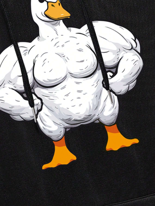 Men's Cartoon Patterned Drawstring Hooded Casual Long Sleeve Sweatshirt