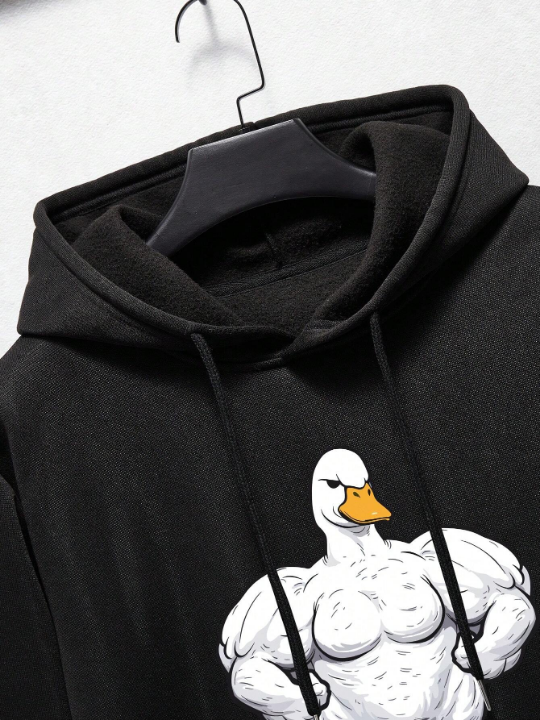 Men's Cartoon Patterned Drawstring Hooded Casual Long Sleeve Sweatshirt